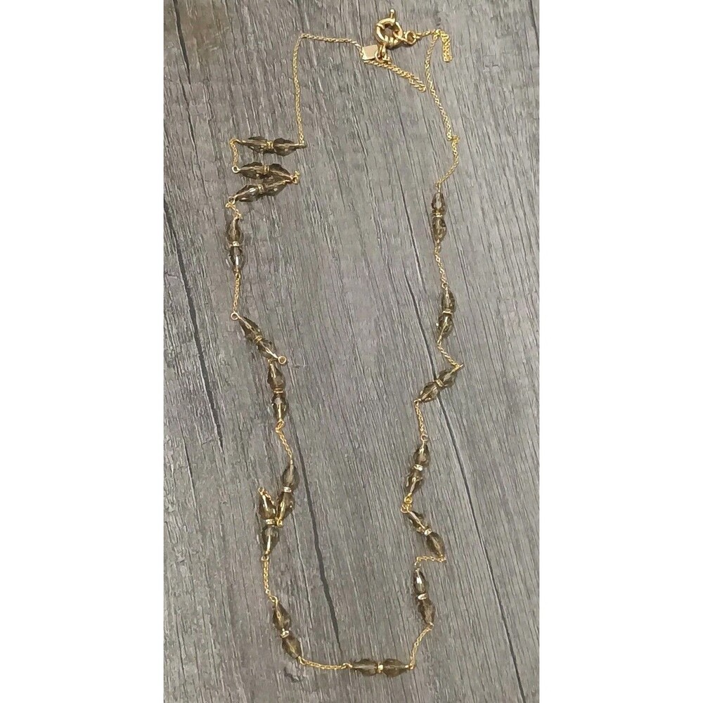 Banana Republic Faucet Smokey Quartz Tone Glass Bead Gold Ton Chain Necklace